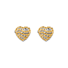 Load image into Gallery viewer, 14K Real Two Tone Gold Diamond Cut Heart Stud Earrings 10x10mm
