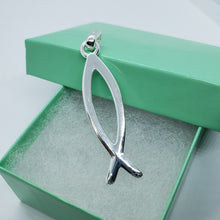 Load image into Gallery viewer, Sterling Silver Handmade Christian Fish Pendant Cut out 2 in w/out 1mm Box Chain
