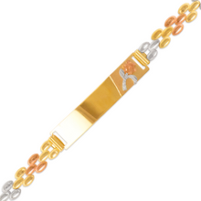 Load image into Gallery viewer, 14K Tri Color Gold Faceted Diamond Cut ID Bracelet 6mm Wide 8mm Center 7" Chain
