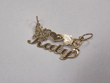 Load image into Gallery viewer, 14K Solid Yellow Gold Personalized Cursive Name Pendant w/ Heart &amp; Butterflies
