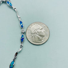 Load image into Gallery viewer, Sterling Silver Synthetic Opal Christian Fish Bracelet with &amp; CZ stone Hand
