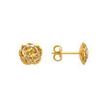 Load image into Gallery viewer, 14K Two Tone Gold High Polished Diamond Cut Flower Small Stud Earrings 9mm
