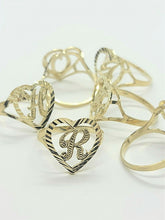 Load image into Gallery viewer, 10k Solid Yellow Gold Heart Cursive Initial Letter Ring Alphabet A-Z Size 6-12
