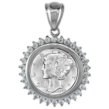 Load image into Gallery viewer, 925 Sterling Silver Cubic Zirconia Halo Dime Coin Bezel Edge 18mm Prong Back
