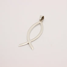 Load image into Gallery viewer, 925 Sterling Silver Plain Flat Vertical "Ichthus" Christian Fish Symbol Pendant
