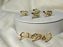 Load image into Gallery viewer, 10k Solid Yellow Gold Slanted Heart Cursive Initial Letter Alphabet Ring
