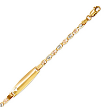 Load image into Gallery viewer, 14K Tri Color Gold Kids Love Heart ID Bracelet 6.7mm/3.5mm 6" Engraving Availabl
