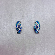 Load image into Gallery viewer, Sterling Silver Synthetic Blue Opal Earrings With Marquis Shape
