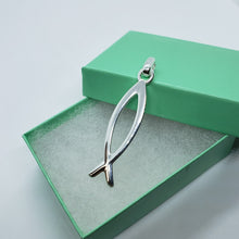 Load image into Gallery viewer, Sterling Silver Handmade Christian Fish Pendant Cut out 2 in w/out 1mm Box Chain
