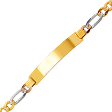 Load image into Gallery viewer, 14K TriColor Gold Figaro Concave ID Bracelet 7mm/6mm 7" Long Engraving Available
