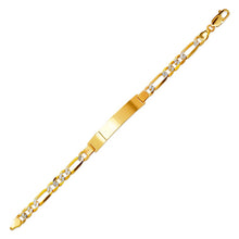 Load image into Gallery viewer, 14K White Pave Gold Figaro Concave ID Bracelet 7mm/6mm Wide 8" Engraving Avail
