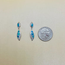 Load image into Gallery viewer, Sterling Silver Synthetic Opal Dangle Drop Post Earrings Zirconia Accent
