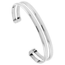 Load image into Gallery viewer, 925 Sterling Silver Double Domed Wire Cuff Bracelet High Polished 7.25" Long
