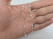 Load image into Gallery viewer, 925 Sterling Silver Figaro Anklet w/ Sideways Hearts 4mm, Fits 9" to 10" Ankles
