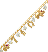 Load image into Gallery viewer, 14K Yellow Gold Fancy Charm Bracelet 2 mm Link 7 mm Center 7" for Women
