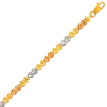 Load image into Gallery viewer, 14K Tri Color Gold Faceted Diamond Cut Bracelet 4 mm 7" Chain Heart Shape
