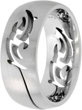 Load image into Gallery viewer, Surgical Steel Domed 9mm Tribal Design Ring Wedding Band Matte Finish Size 7-14

