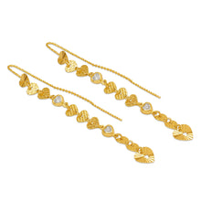 Load image into Gallery viewer, 14K Gold Dangle Threader Earrings Sparkling Accents Geometric Chain 8x69mm

