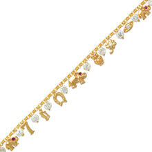Load image into Gallery viewer, 14K Yellow Gold Fancy Charm Bracelet 2 mm Link 7 mm Center 7" for Women

