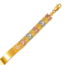 Load image into Gallery viewer, 14K Tri Color Gold Faceted Diamond Cut 15 ID Bracelet 10mm / 10mm 7" Chain
