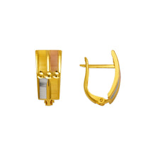 Load image into Gallery viewer, 14K Real Gold Tri-Color Diamond Cut Round Hoop 8mm Huggie Earrings 6 Styles
