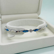 Load image into Gallery viewer, Sterling Silver Synthetic Opal Christian Fish Bracelet with &amp; CZ stone Hand
