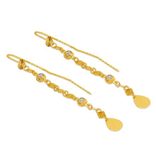 Load image into Gallery viewer, 14K Gold Dangle Threader Earrings Sparkling Accents Geometric Chain 7x78mm
