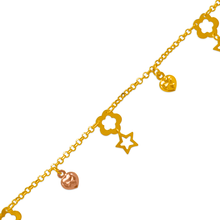 Load image into Gallery viewer, 14K Tri Color Gold Charm Bracelet Anklet 2.2mm Link 8.5mm Charm 7" 10" for Women
