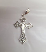 Load image into Gallery viewer, 925 Sterling Silver Filigree Cross Pendant Religious High Quality 1 3/8 inch
