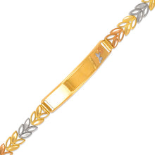 Load image into Gallery viewer, 14K Tri Color Gold Faceted Diamond Cut ID Bracelet 6mm Wide 8mm Center 7" Chain
