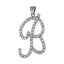 Load image into Gallery viewer, 925 Sterling Silver CZ Script Initial Letter Alphabet Pendant 1 3/8 Inch Wide
