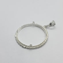 Load image into Gallery viewer, Sterling Silver Mexican 1 Peso Rope Bezel 34 mm Coins Prong Back Diamond Cut
