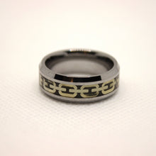 Load image into Gallery viewer, Tungsten Carbide Flat Yellow Chain Link Inlay Beveled Edge Wedding Band Ring 8mm
