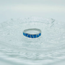 Load image into Gallery viewer, Sterling Silver Blue Synthetic Opal Narrow Wave Band Ring
