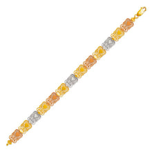 Load image into Gallery viewer, 14K Tri Color Gold Faceted Diamond Cut Bracelet 9 mm 7" Chain Brazalete tricolor
