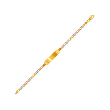 Load image into Gallery viewer, 14K Tri Color Gold Kids Star Square ID Bracelet 6mm/4mm 6" Engraving Available
