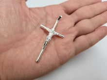Load image into Gallery viewer, 925 Sterling Silver Tubular Solid Crucifix Cross Pendant 2 1/4 Inch (56mm) Tall
