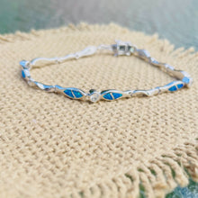 Load image into Gallery viewer, Sterling Silver Synthetic Opal Christian Fish Bracelet with &amp; CZ stone Hand
