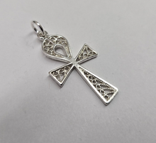 Load image into Gallery viewer, 925 Sterling Silver Filigree Egyptian Ankh Cross Pendant 1 1/16 Inch Tall (27mm)
