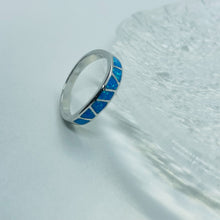 Load image into Gallery viewer, Sterling Silver Blue Synthetic Opal Narrow Wave Band Ring

