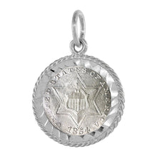 Load image into Gallery viewer, 925 Sterling Silver Rope Edge 3 Cent Piece Coin Bezel 14mm Prong Back
