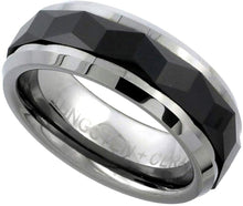 Load image into Gallery viewer, Tungsten Carbide 8 mm Flat Wedding Band Ring Prism Pattern Faceted Black Ceramic
