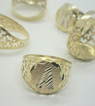 Load image into Gallery viewer, 10k Solid Yellow Gold Round Initial Letter Signet Ring Alphabet A-Z Size 7.5-13
