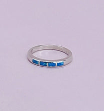 Load image into Gallery viewer, Dainty Sterling Silver Blue Synthetic Opal Band Stacking Ring for Women 6~9Size
