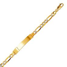 Load image into Gallery viewer, 14K White Pave Gold Figaro Concave ID Bracelet 7mm/6mm Wide 8" Engraving Avail

