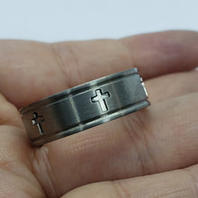 Load image into Gallery viewer, 8mm Titanium Wedding Band Cross Ring Deep Carving Grooved Edges Fit Sizes 6-14

