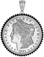 Load image into Gallery viewer, Sterling Silver Cubic Zirconia Silver Dollar Bezel Black CZ Halo 38 mm
