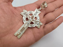 Load image into Gallery viewer, 925 Sterling Silver CZ Celtic Crucifix Cross Pendant 2 3/4 Inch (69mm) Tall
