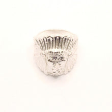 Load image into Gallery viewer, 925 Sterling Silver Diamond Cut Finish Native American Head Ring 15/16 Inch Wide
