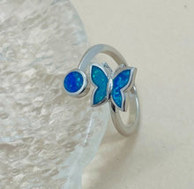 Load image into Gallery viewer, Sterling Silver Synthetic Opal Open Circling Butterfly Ring for Bypass Design
